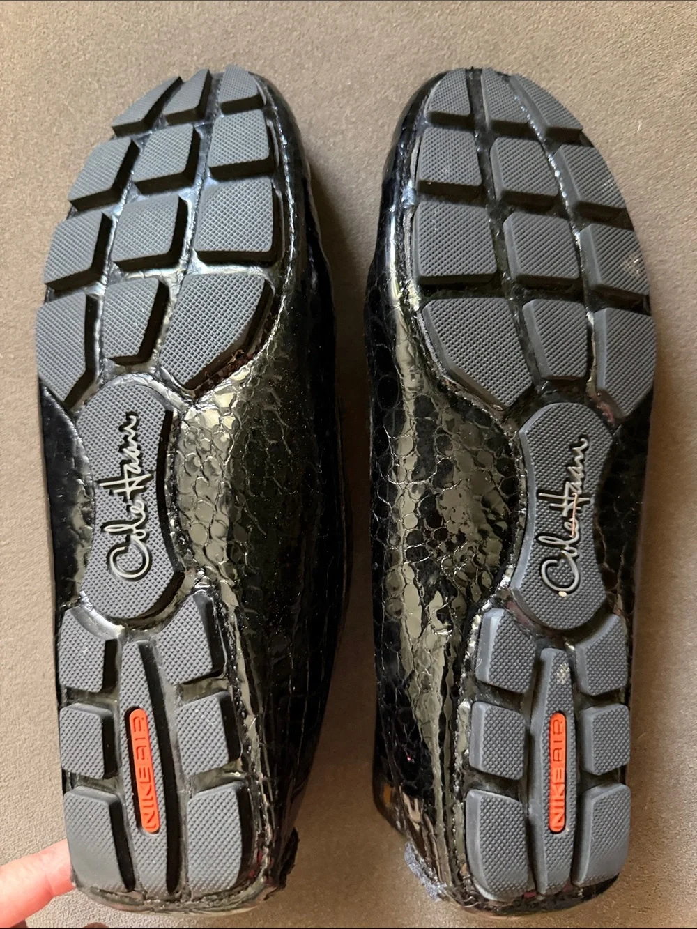 Cole Haan Womens 8.5 Black Patent Leather Mock Croc Driving Loafers Nike Air